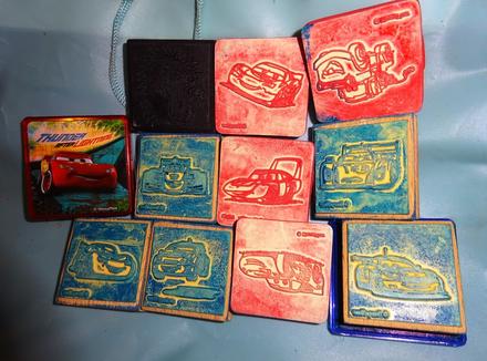 Razítka auta+ krtek s barvícím polštářkem 11 ks,