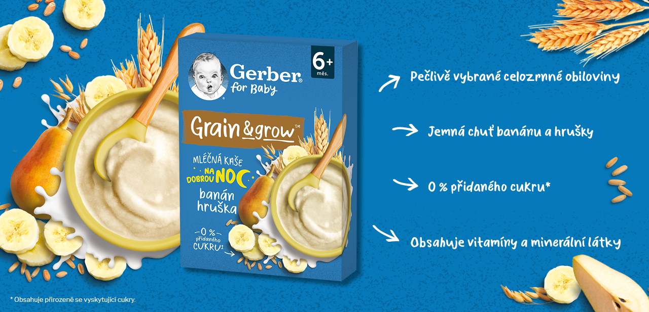 GERBER mléčná kaše pšenično-ovesná banán a hruška 200 g