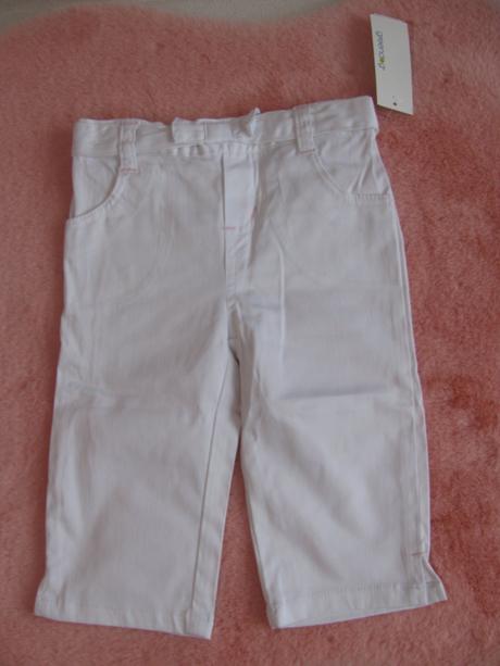 Bílé sváteční elastické 7/8 kalhoty s mašlí, 92