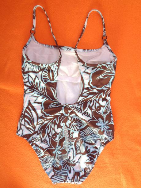 Hnědotyrkysové květované jednodílné plavky, 42