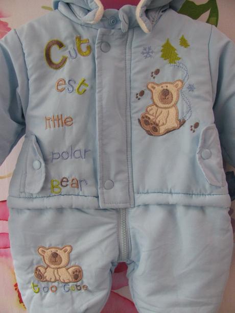 Kojenecká světle modrá zimní kombinéza s kapucí, just too cute,62