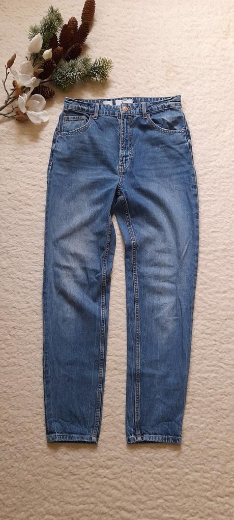 Bershka modré džíny mom fit, bershka,38