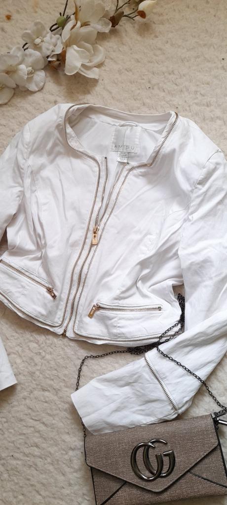 Amisu elegantní bílý kabátek se zlatými zipy, amisu,40
