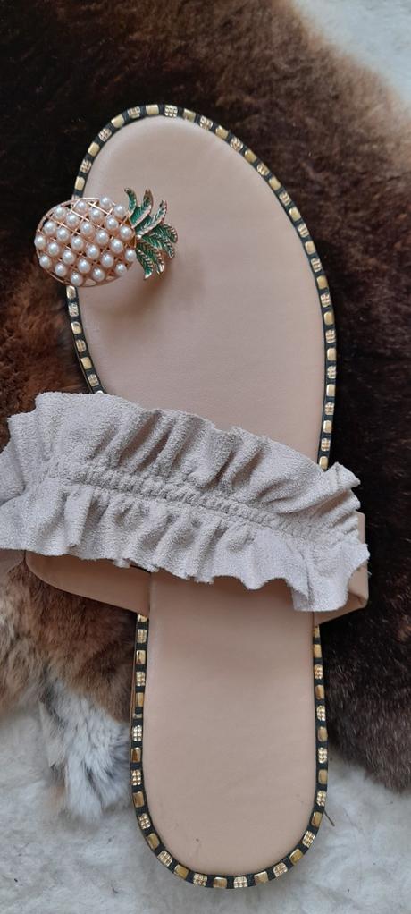 Béžové zdobené pantoflíky shein, 40