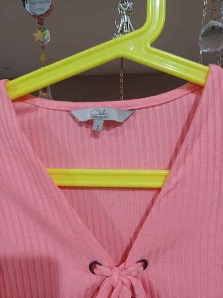 Neon lososový croptop tílko 152/158, xs/s, fishbone,158