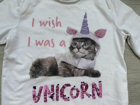 Dívčí bílé tričko kočka, jednorožec, vel. 140, f&f,140