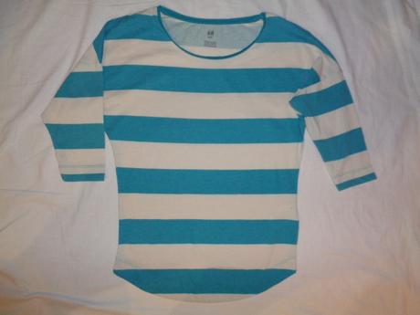 Krásné pruhované bílotyrkysové tričko, h&m,158
