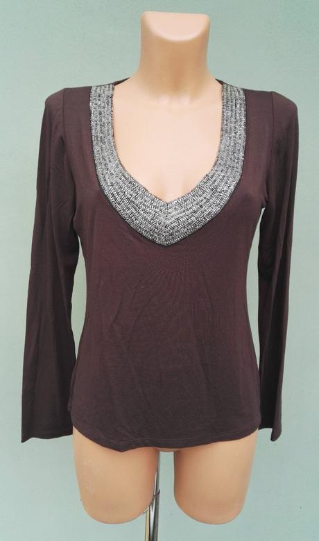 Hnědé zdobené tričko halenka itálie - vel.m, m