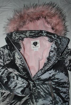 Vb159. velmi teplá růžovo-stříbrná bunda 11-12 let, f&f,152