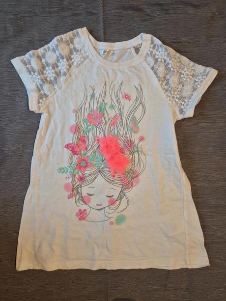 Dívčí prodloužené tričko s krajkovými rukavy pepco, pepco,128