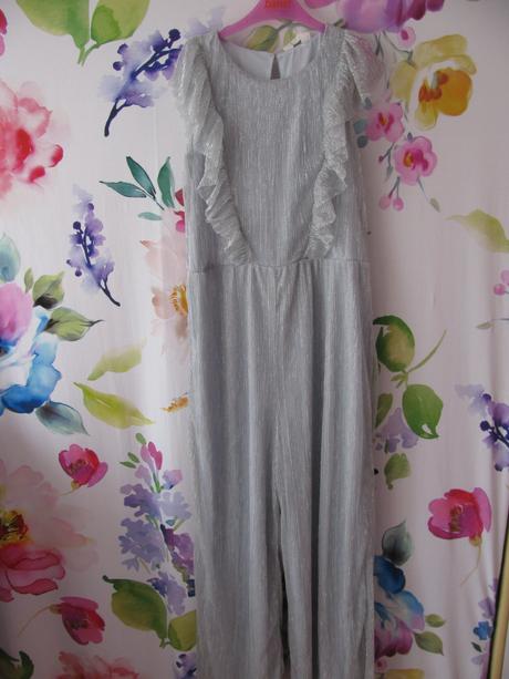 Společenský šedostříbrný kalhotový overal, h&m,152