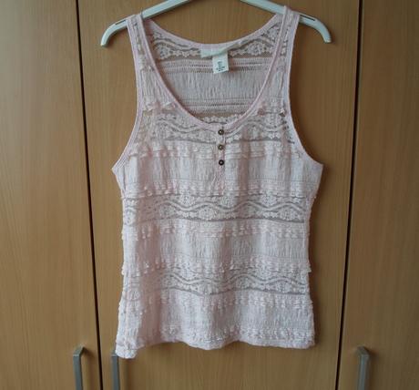 Růžové meruňkové krajkové tričko triko tílko, h&m,m