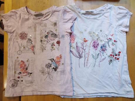 Růžové a bílé tričko s ptáčky, vel.122, 122