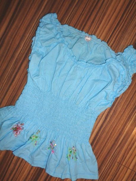 Nádherná tyrkysové modrá žabičková halenka, 122 / 128