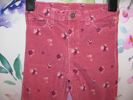 Strečové manšestrové kalhoty s kvítky, 122