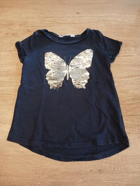 2x měnící tričko motýl hm vel. 110/116, h&m,116