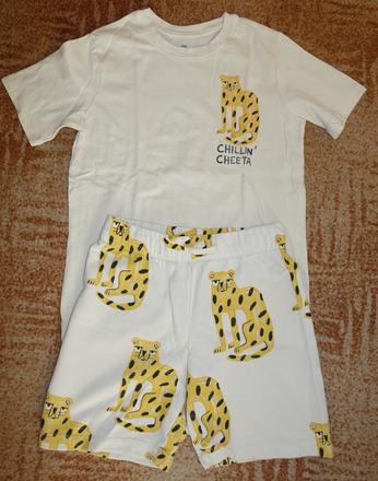 Letní set s gepardy hm vel. 134-140, h&m,134