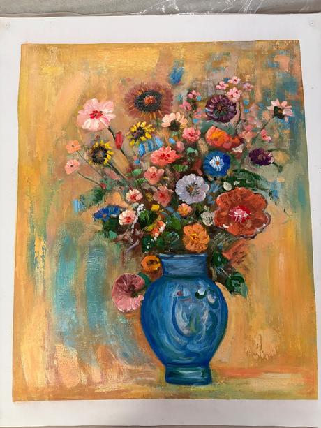 Kvety v tyrkysove vaze - olejomalba 61 x 76 cm,