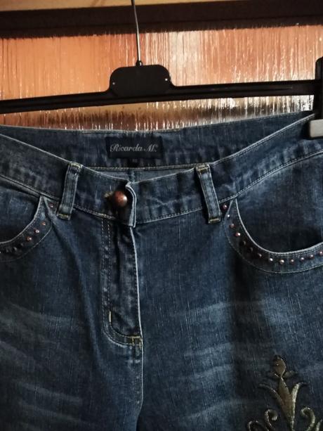 Dámské rifle s kamínky a výšivkou elastické, 40