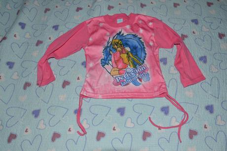 Růžové tričko s obrázkem, na boku nabírané, 116