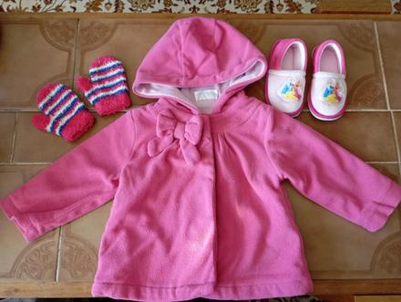 Pěkný flaušový teplý kabátek s kapucí, vel. 86, disney,86