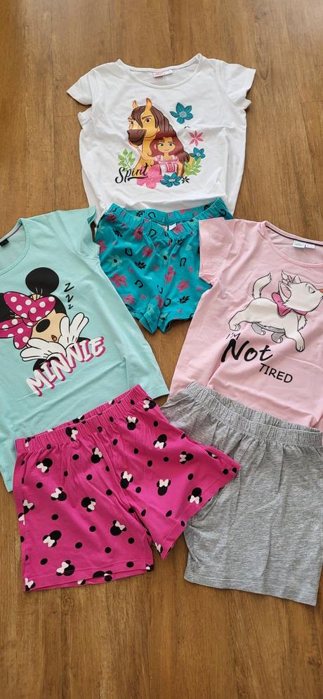3 x krátké pyžamo minnie, kočka a kůň vel. 134/140, disney,134