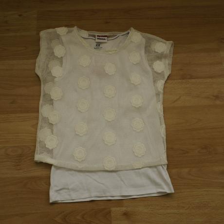 Sitovane tricko bile s vysivkami kyticek 146/152, yigga,146