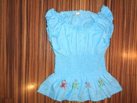 Nádherná tyrkysové modrá žabičková halenka, 122 / 128