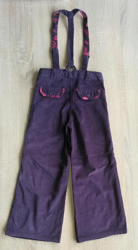 Fialové manšestráky s kšandami vel. 116, 116