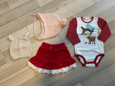 Lindex vánoční souprava body+sukně + čepice h&m, v, 62 / 68
