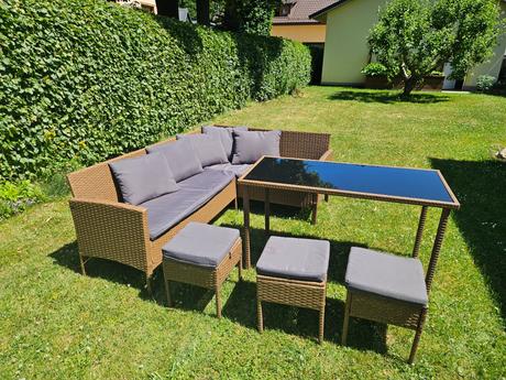 Sedací zahradní hnědá souprava umělý ratan set, 