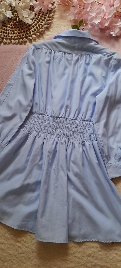 Světle modré košilové mini šaty, l