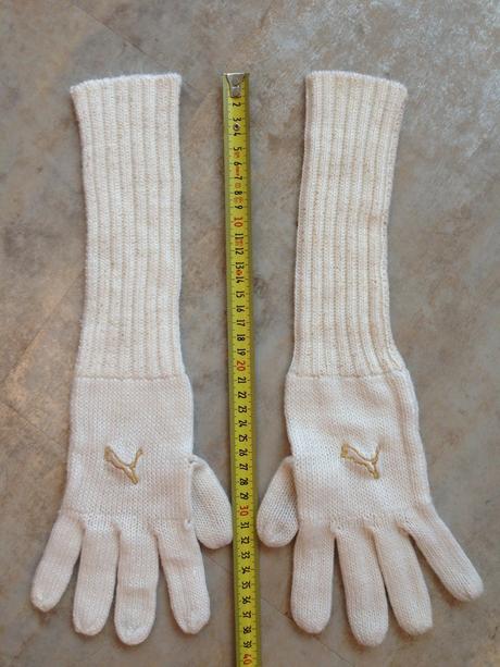 Bílé pletené vysoké zimní rukavice puma vel. s-m, puma,s