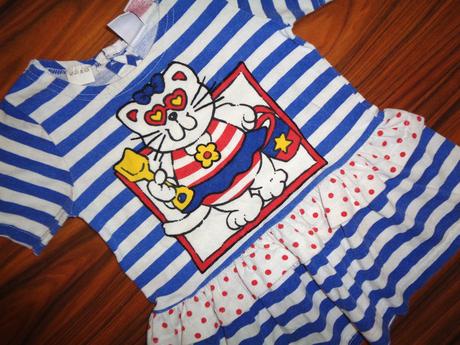 Krásné pruhované šaty s kočkou, kids,98