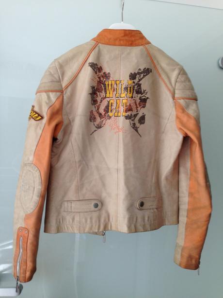 Kožená bunda mustang vel.s, 36 béžová oranž unisex, s