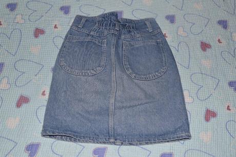 Džínová , riflová sukně s výšivkami, motiv ovoce, 116