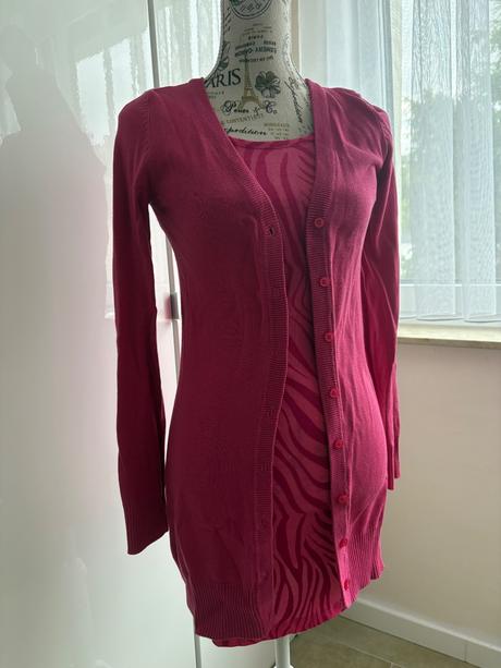 Růžový dlouhý kardigan + dlouhé tričko, h&m,34