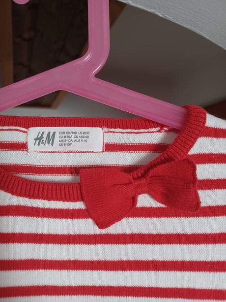 Pruhovaný svetr a mašličkou h&m 134/140, h&m,140