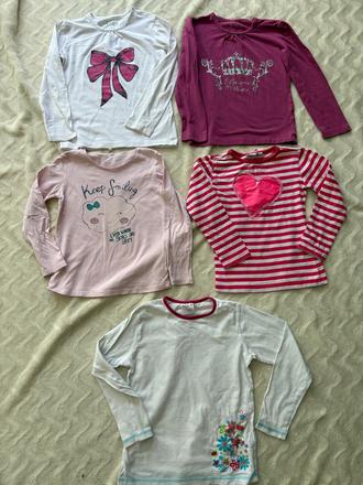 5 triček ve velikosti 110/116 divci, 104–116