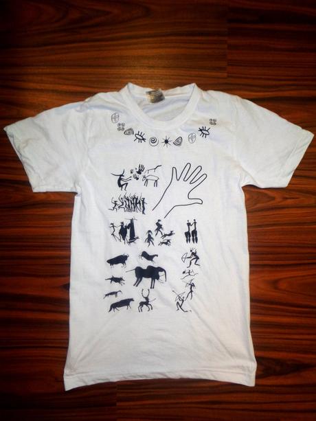 Bílé bavlněné tričko - táborové s motivem pravěku, 164