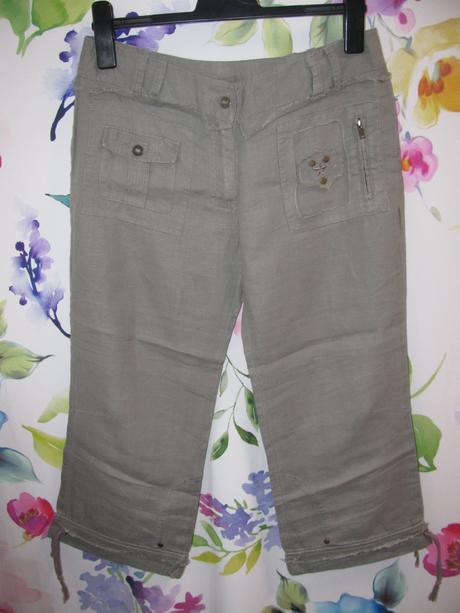 Dámské lněné tenké kapri kalhoty/tříčtvrťáky, 38