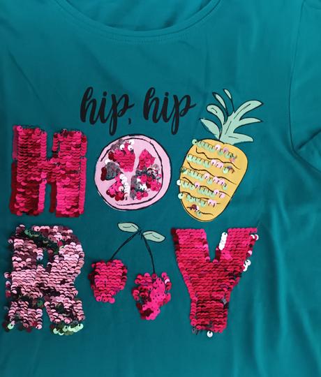 Dívčí triko zelené s flitry krátký rukáv, kik,158