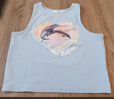 Dívčí letní triko/tílko světle modré delfíni h&m, h&m,170
