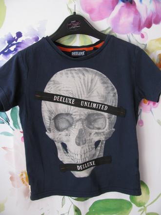 Tmavě modré bavlněné tričko s lebkou deeluxe, 128