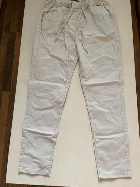 Béžové kalhoty s tkanicí, vel xs, menší postava, m, xs