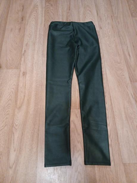 Tmavě zelené koženkové termo legíny 11/12, calzedonia,152