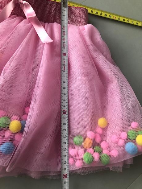 Růžová tutu sukénka mašle bambulky 3-5let, xs