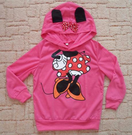 Růžové tričko triko dlouhý rukáv s kapucí minnie , 104