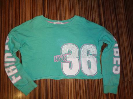 Pěkná mentolově zelená crop top mikina 158/164, h&m,158