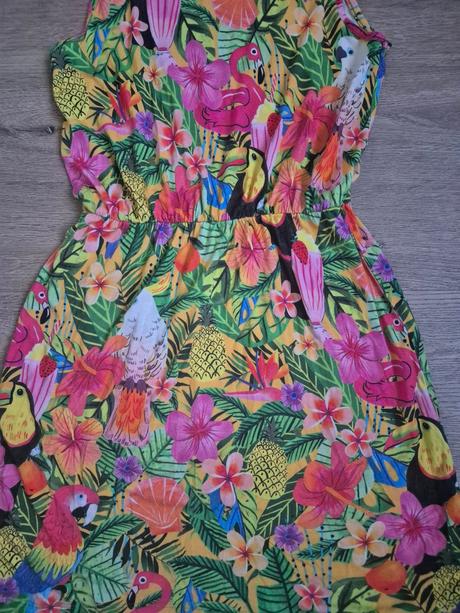 Barevné šaty s ptáčky, h&m,146